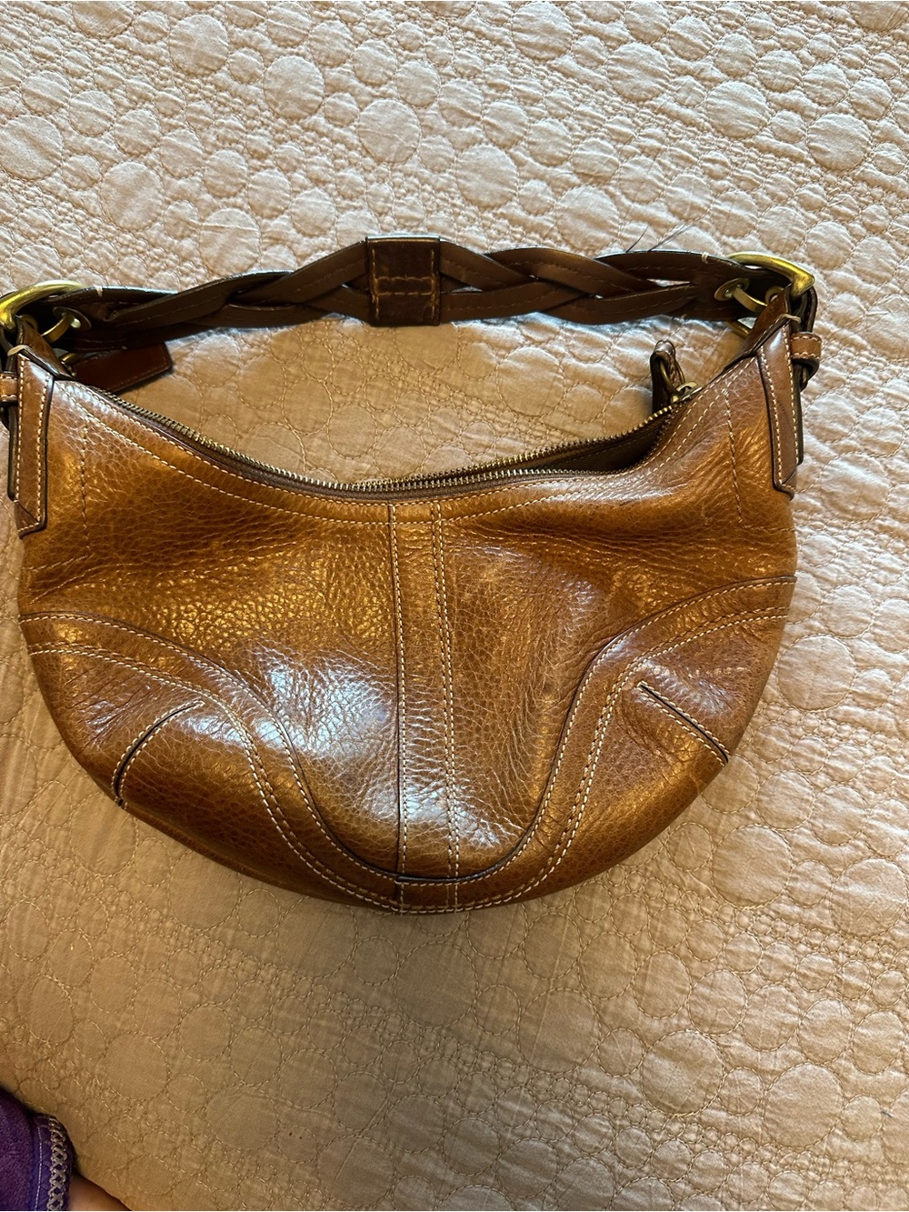 Coach Brown Leather Shoulder Bag with Braided Strap